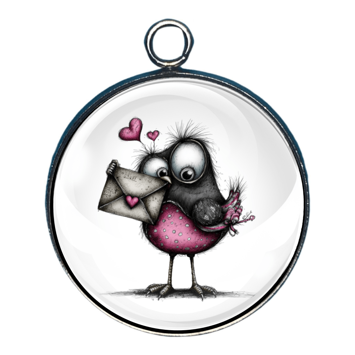 Charm of a Bird holding a letter with a heart on it