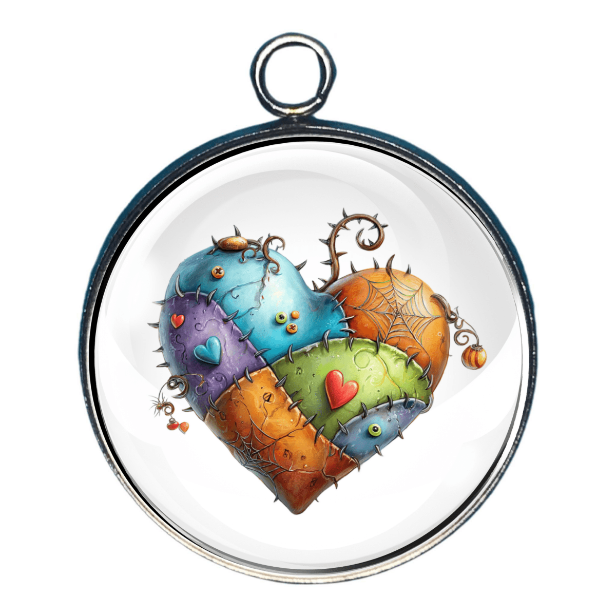 Gothic patchwork puffy heart Charm with steampunk decor