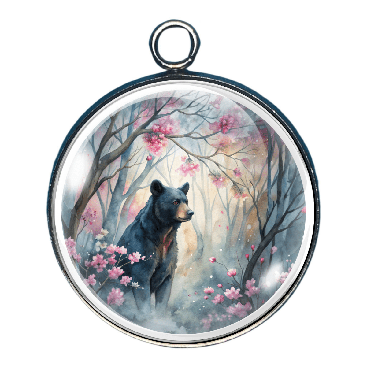Bear in spring forest with blossoms charm