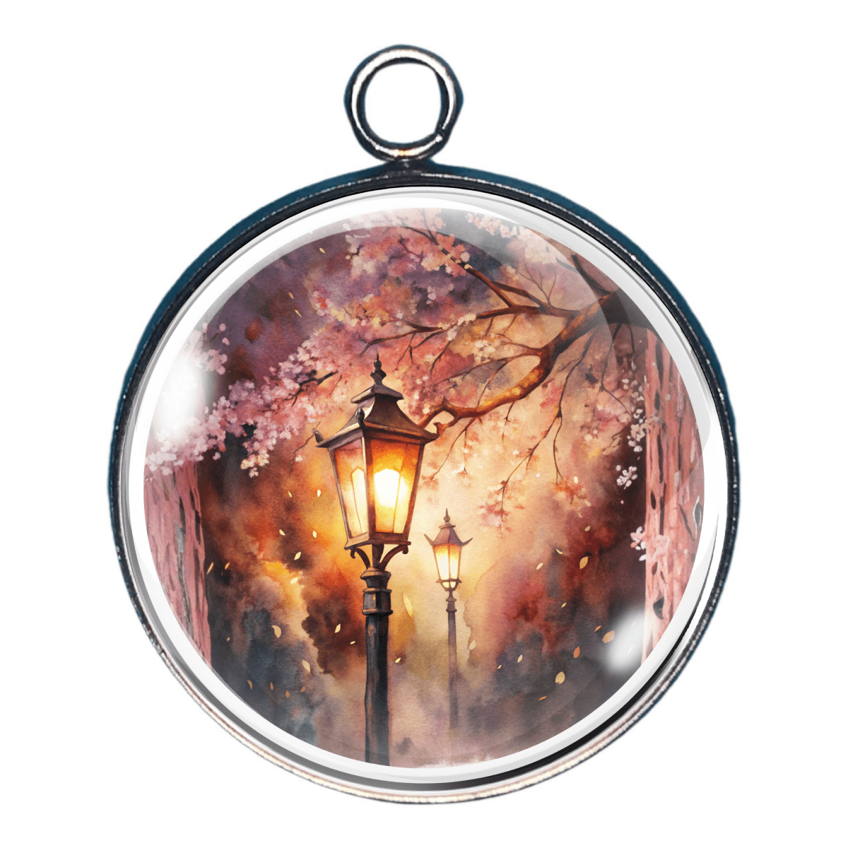 Vintage lamppost under spring blossoms charm