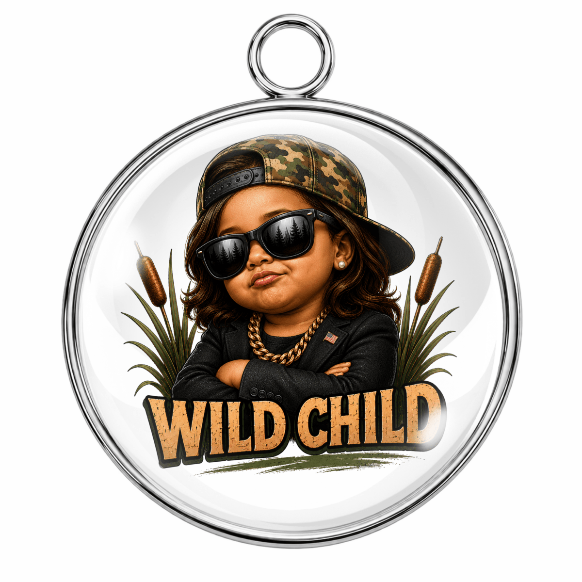 Wild Child Glass Cabochon Charms – Funny Bigfoot, Alien, Eagle, Raccoon, Pit Bull, Highland Cow & Duck Designs