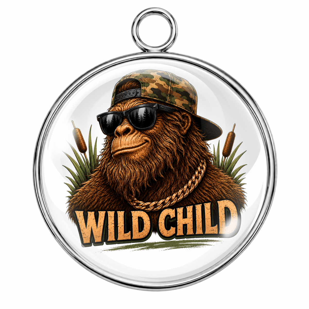 Wild Child Glass Cabochon Charms – Funny Bigfoot, Alien, Eagle, Raccoon, Pit Bull, Highland Cow & Duck Designs