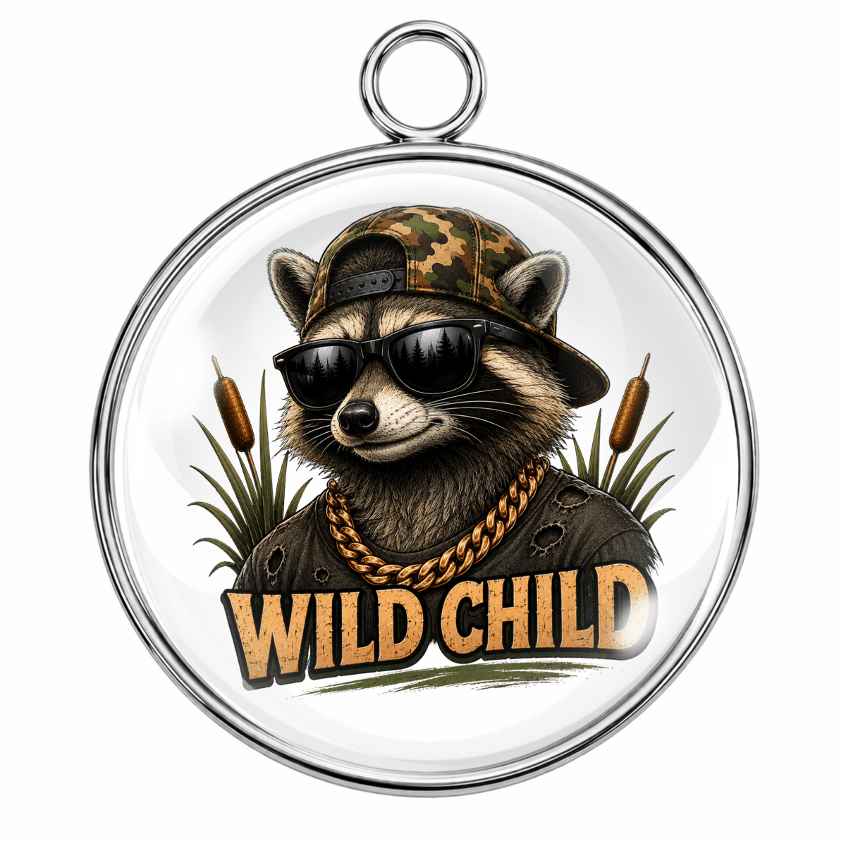 Wild Child Glass Cabochon Charms – Funny Bigfoot, Alien, Eagle, Raccoon, Pit Bull, Highland Cow & Duck Designs