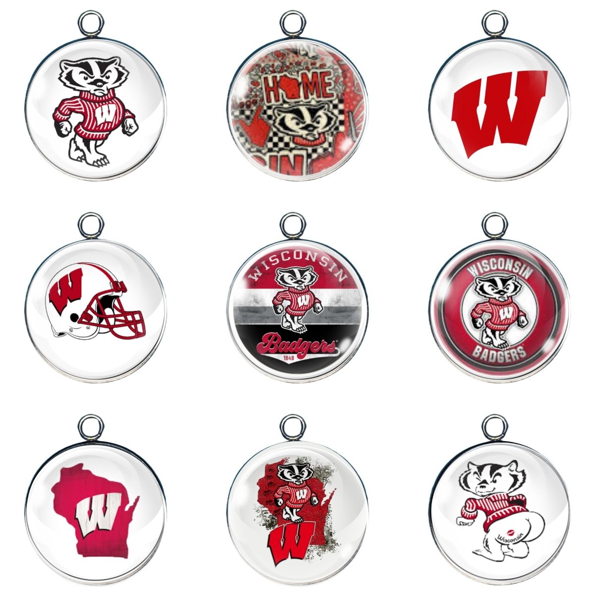 9 Wisconsin Badger glass cabochon charms