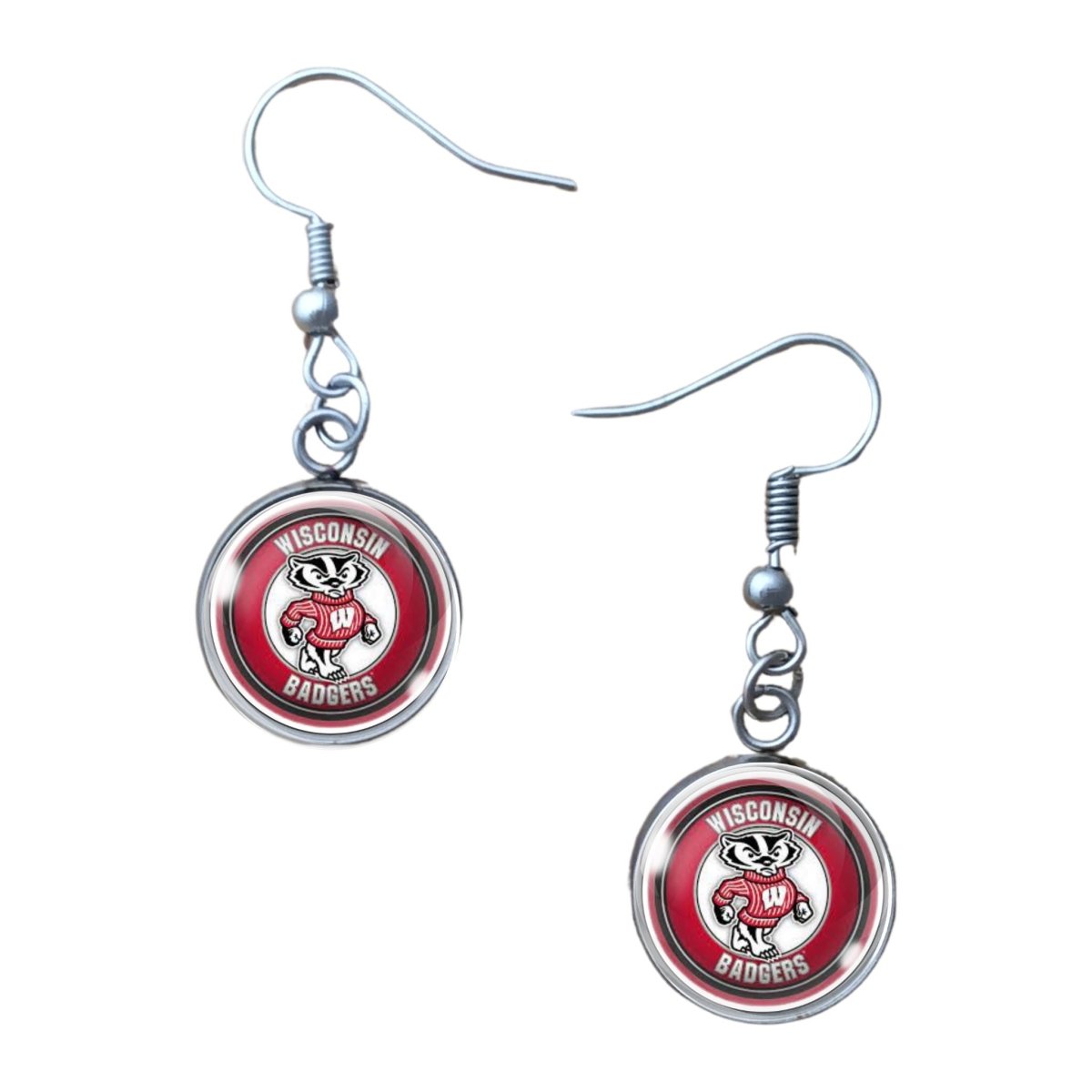 pair of Wisconsin badger glass cabochon earrings