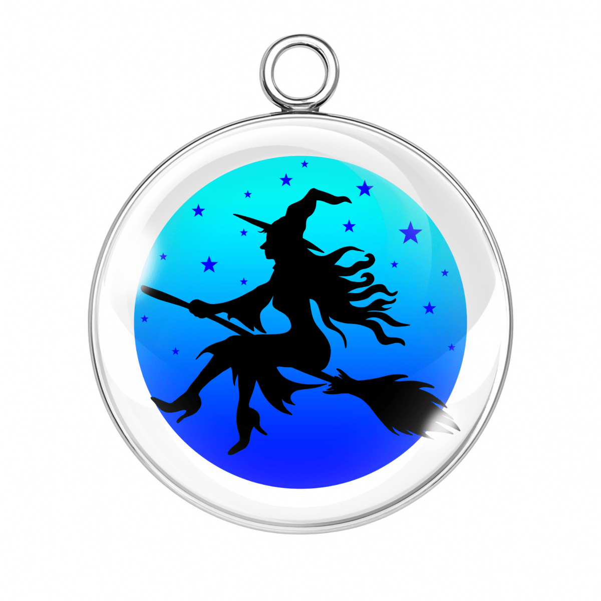 Blue-toned witch charm with stars and magical vibes