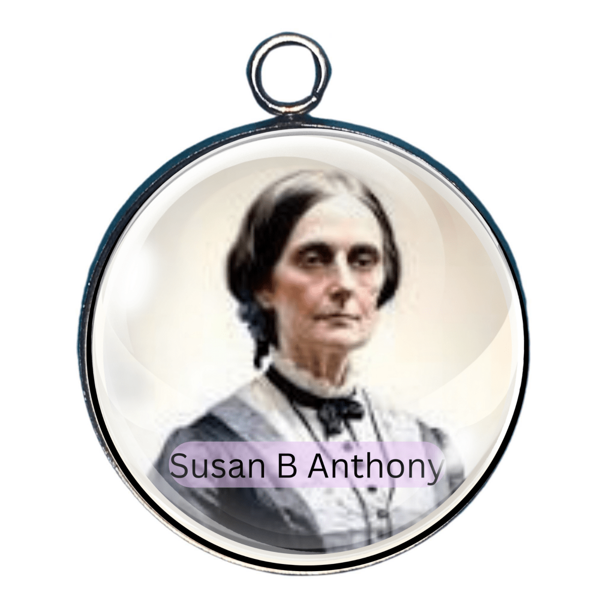 Susan B. Anthony portrait charm honoring the American suffragist and leader of the women's voting rights movement.