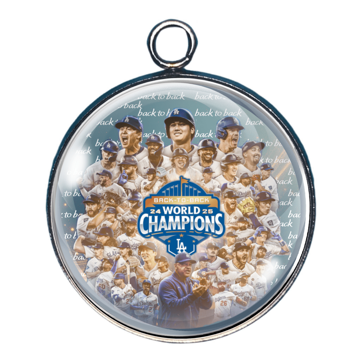 Dodgers 2025 team celebration World Champions charm