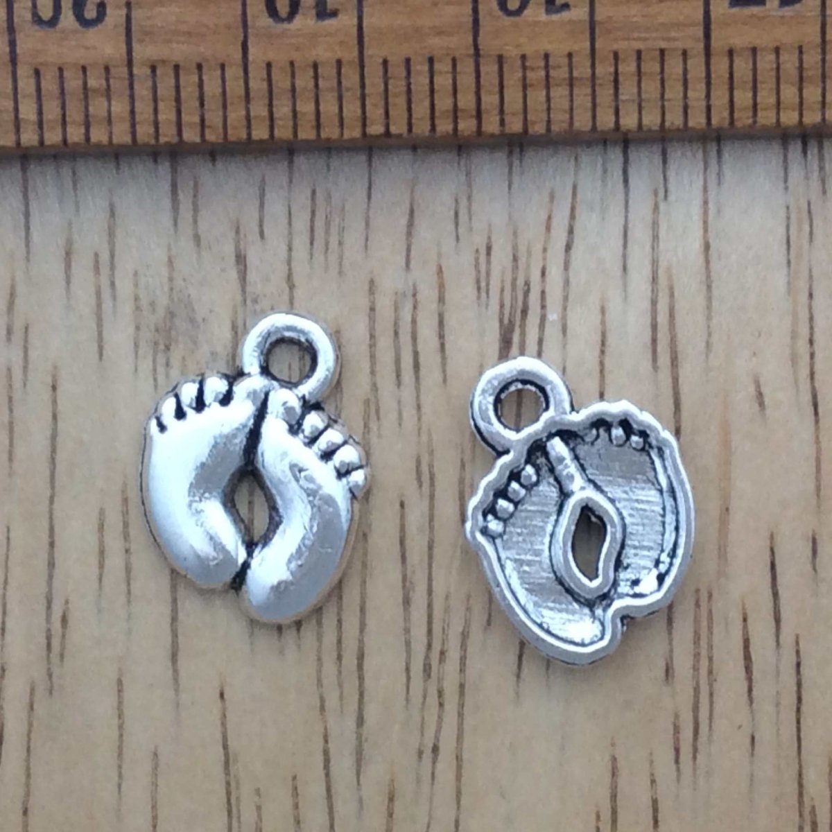 2 tibetan silver Baby Feet charms