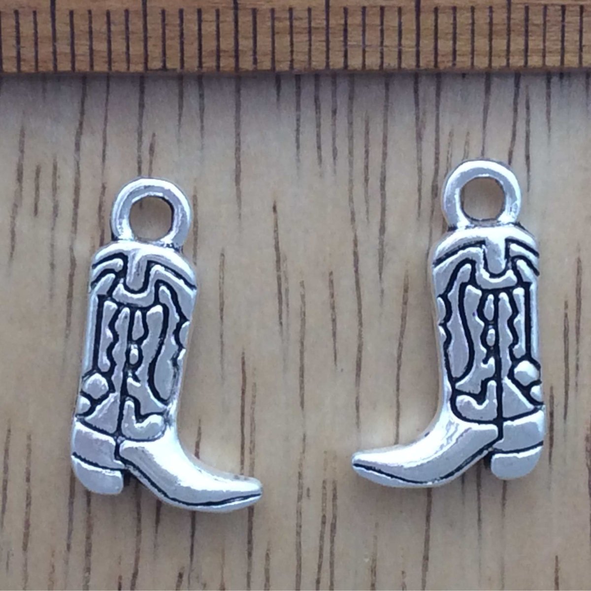 2 tibetan silver cowboy boot charms