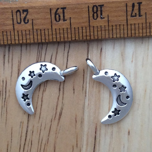 2 zinc alloy crescent moon charms
