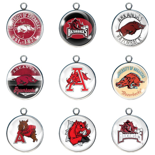 9 arkansas Razorbacks glass cabochon charms