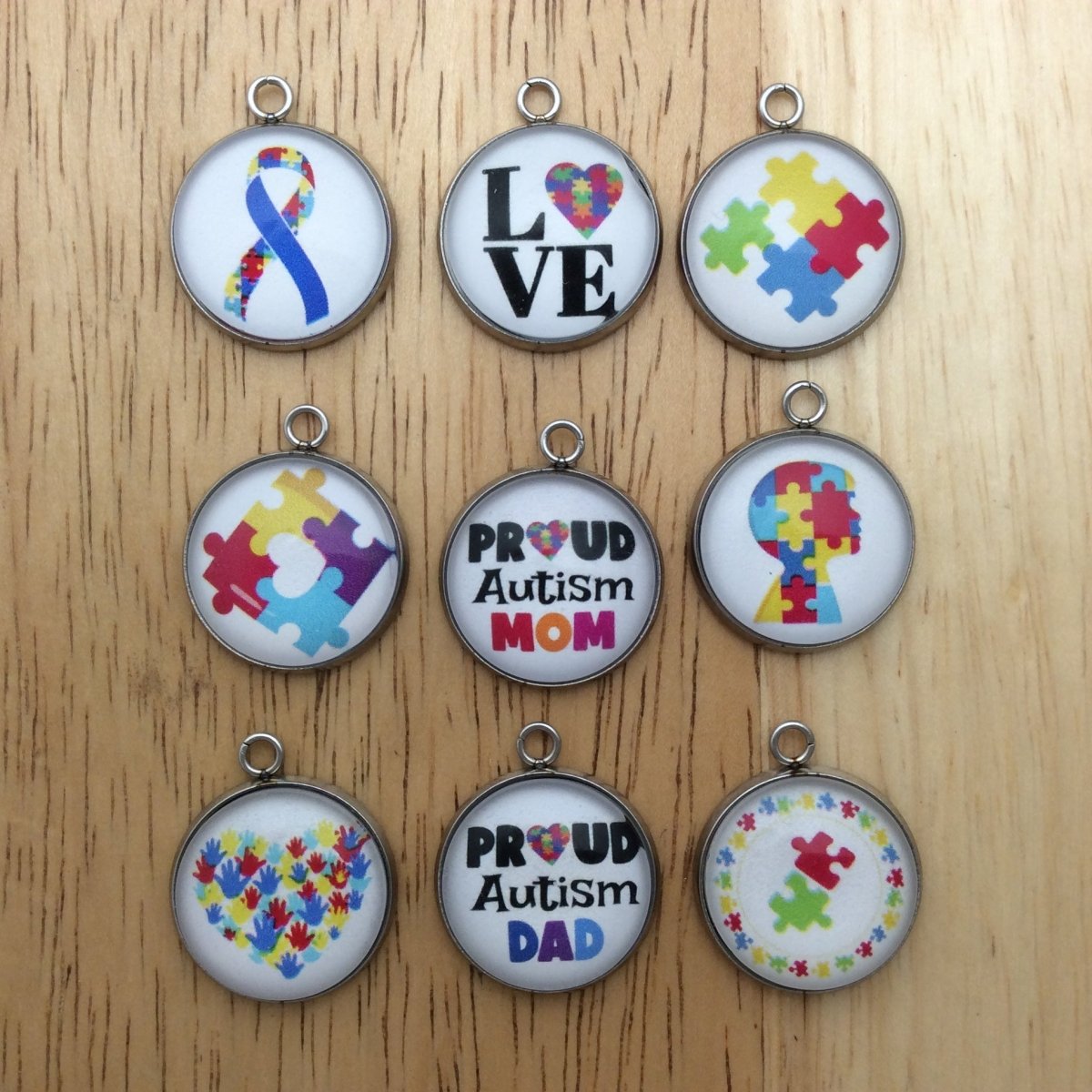 9 autism glass cabochon charms