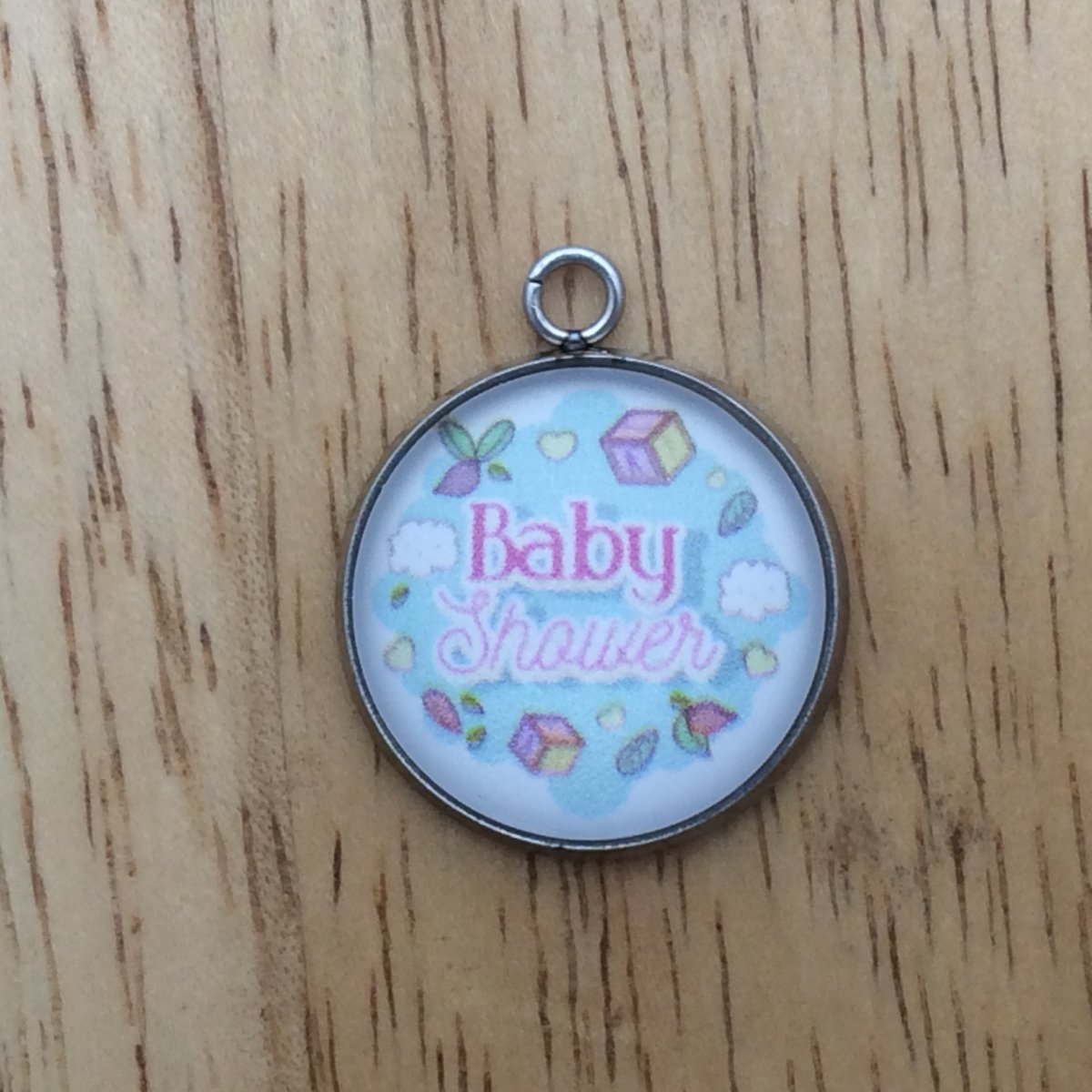 Baby shower glass cabochon charm