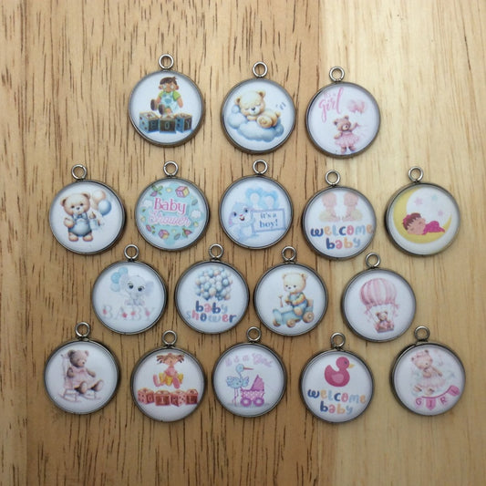 18 Baby shower glass cabochon charms