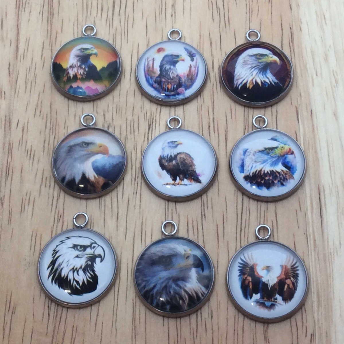 9 bald eagle glass cabochon charms