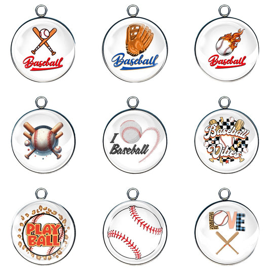 9 baseball glass cabochon charms