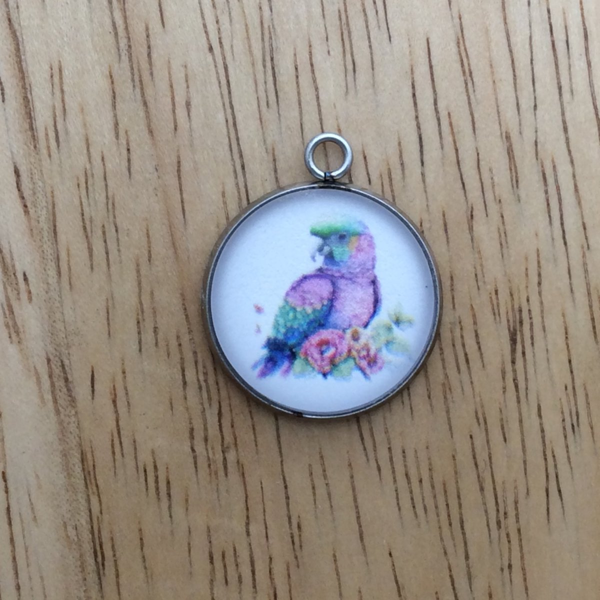 glass cabochon charm with a beautiful multicolored hummingbird