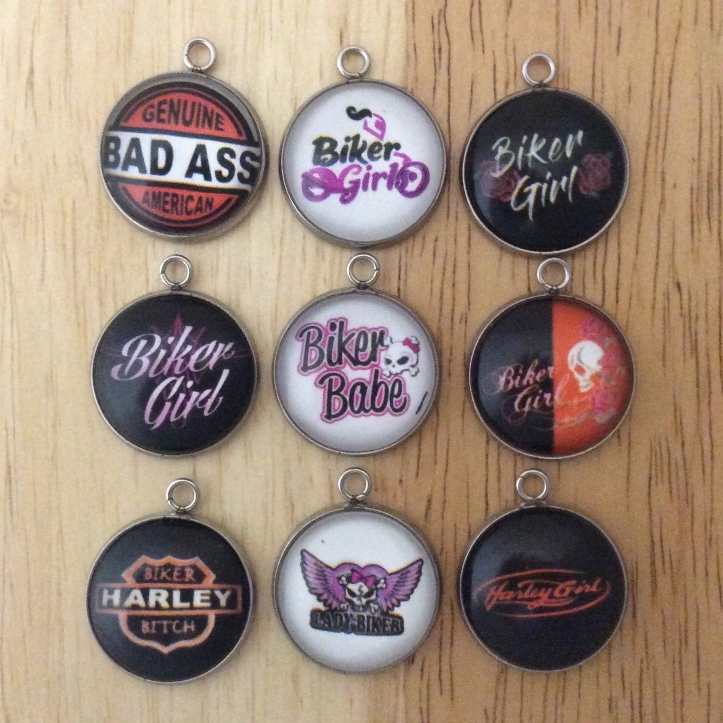 Biker Girl Glass Cabochon Charms - ILikeWorms