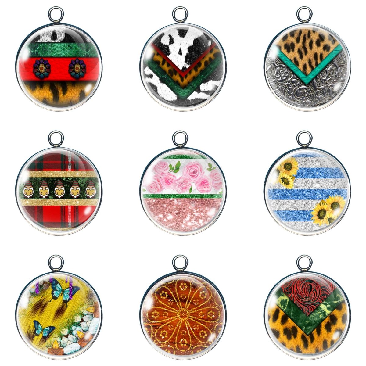 9 Bohemian design glass cabochon charms