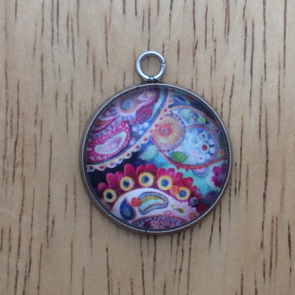 bohemian pattern glass cabochon charm