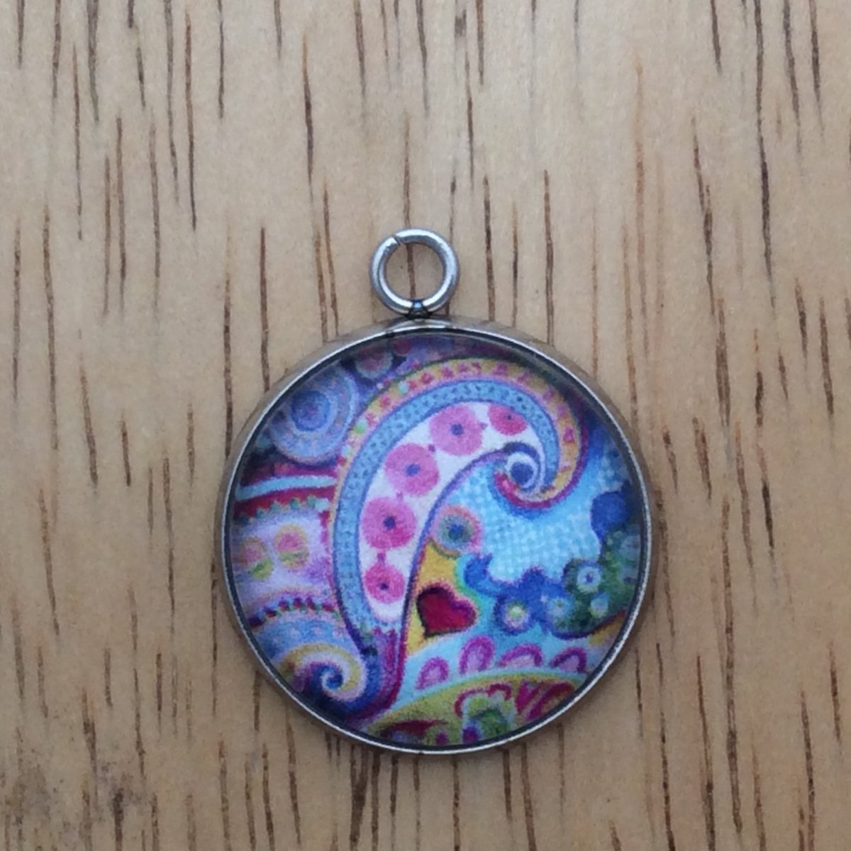 bohemian pattern glass cabochon charm