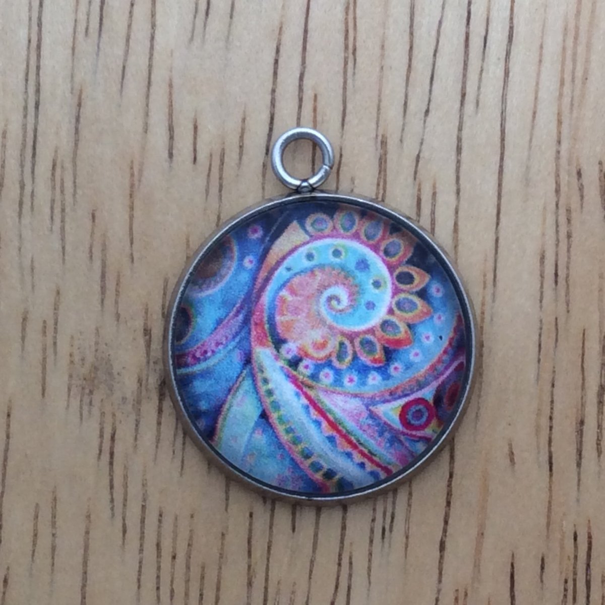 bohemian pattern glass cabochon charm