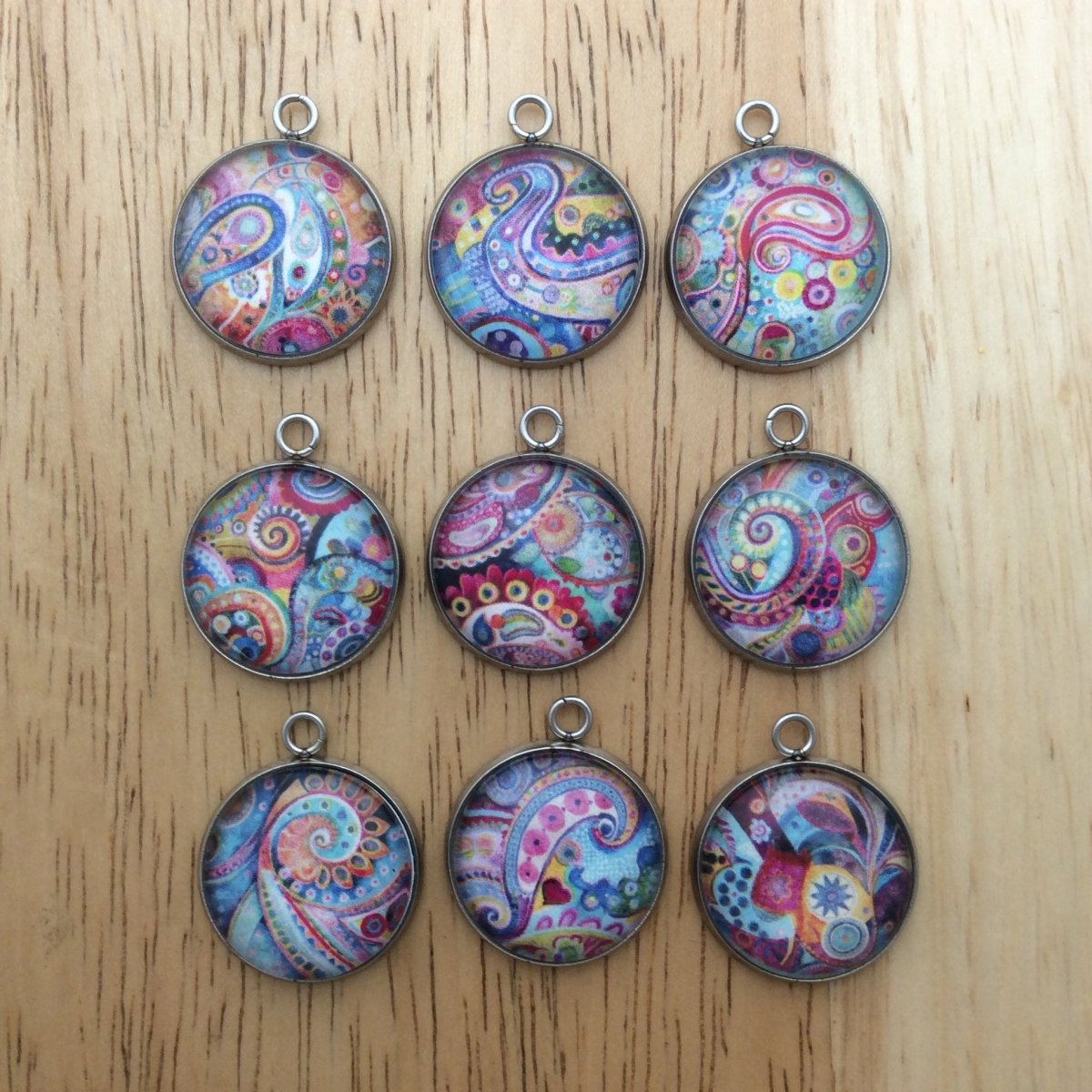 9 bohemian pattern glass cabochon charms