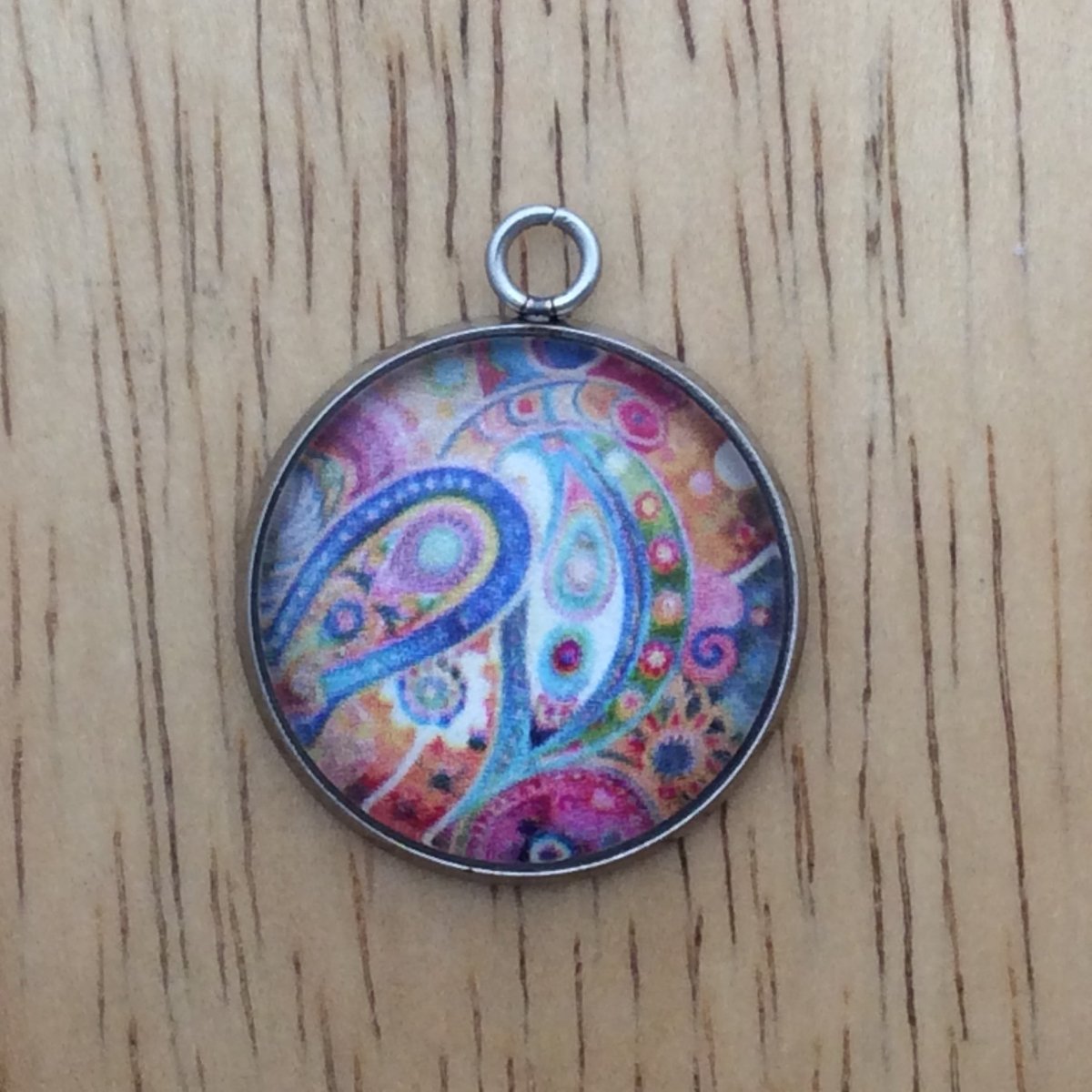 bohemian pattern glass cabochon charm