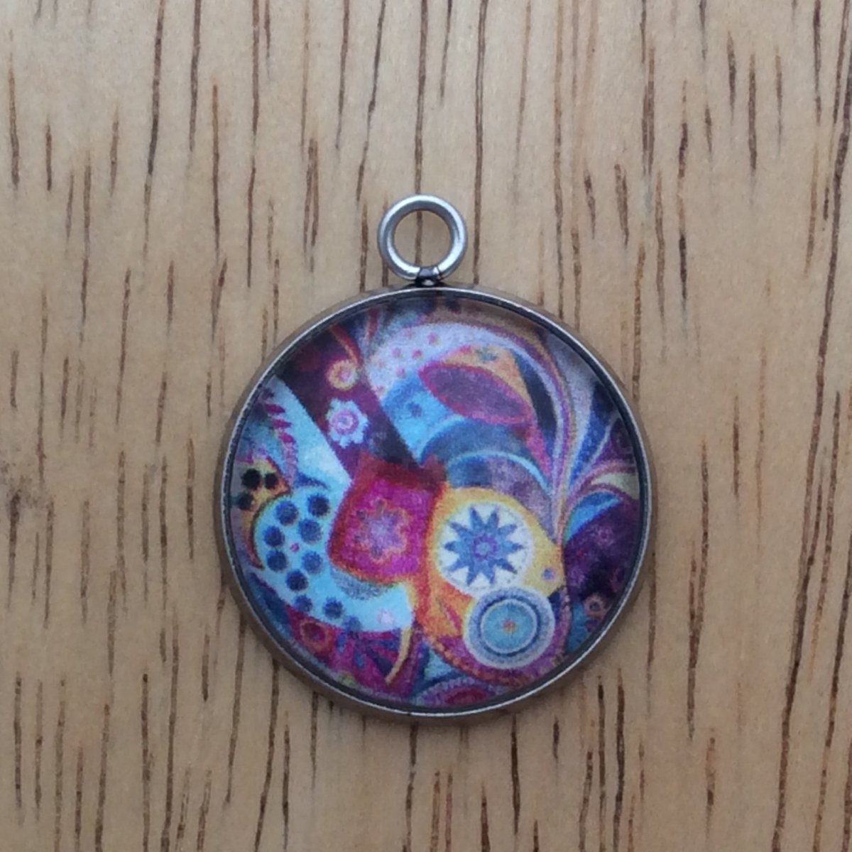 bohemian pattern glass cabochon charm