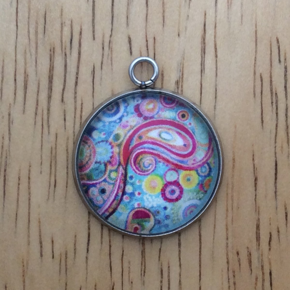 bohemian pattern glass cabochon charm