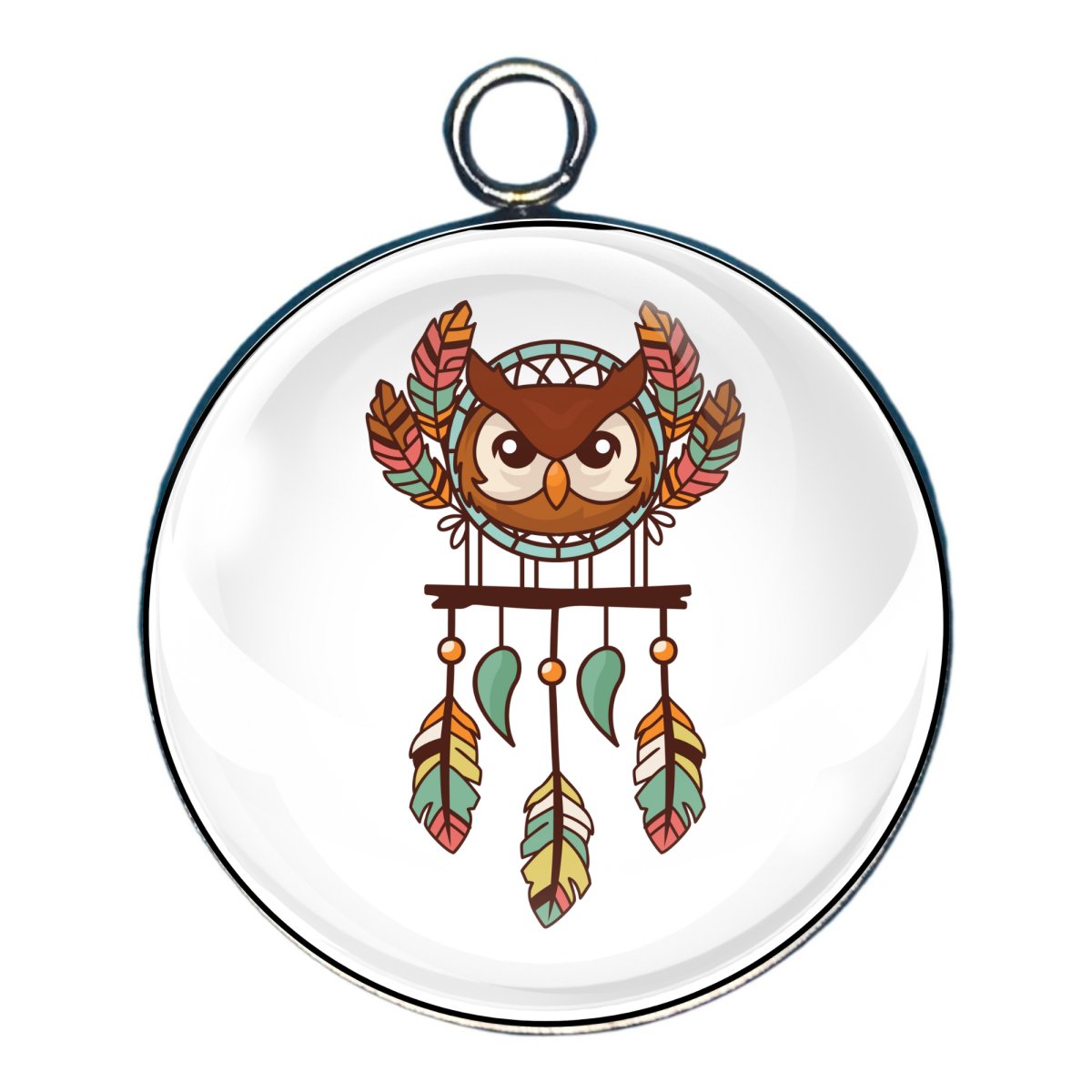 charm of a dreamcatcher featuring the head of an owl