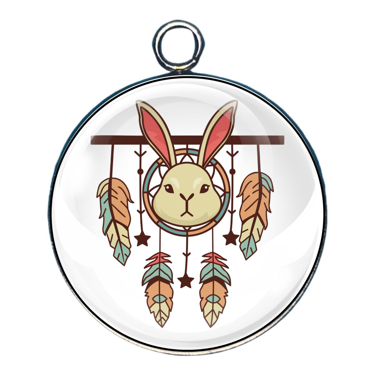 charm of a dream catcher featuring the head of a rabbit