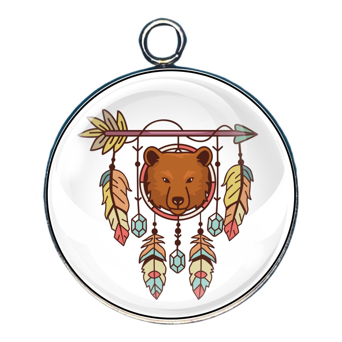 charm of a dreamcatcher featuring the head of a bear