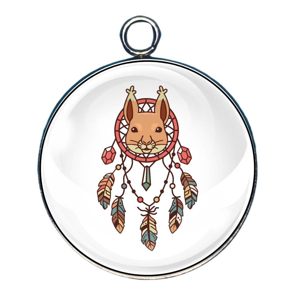 charm of a dreamcatcher featuring the head of a jackrabbit