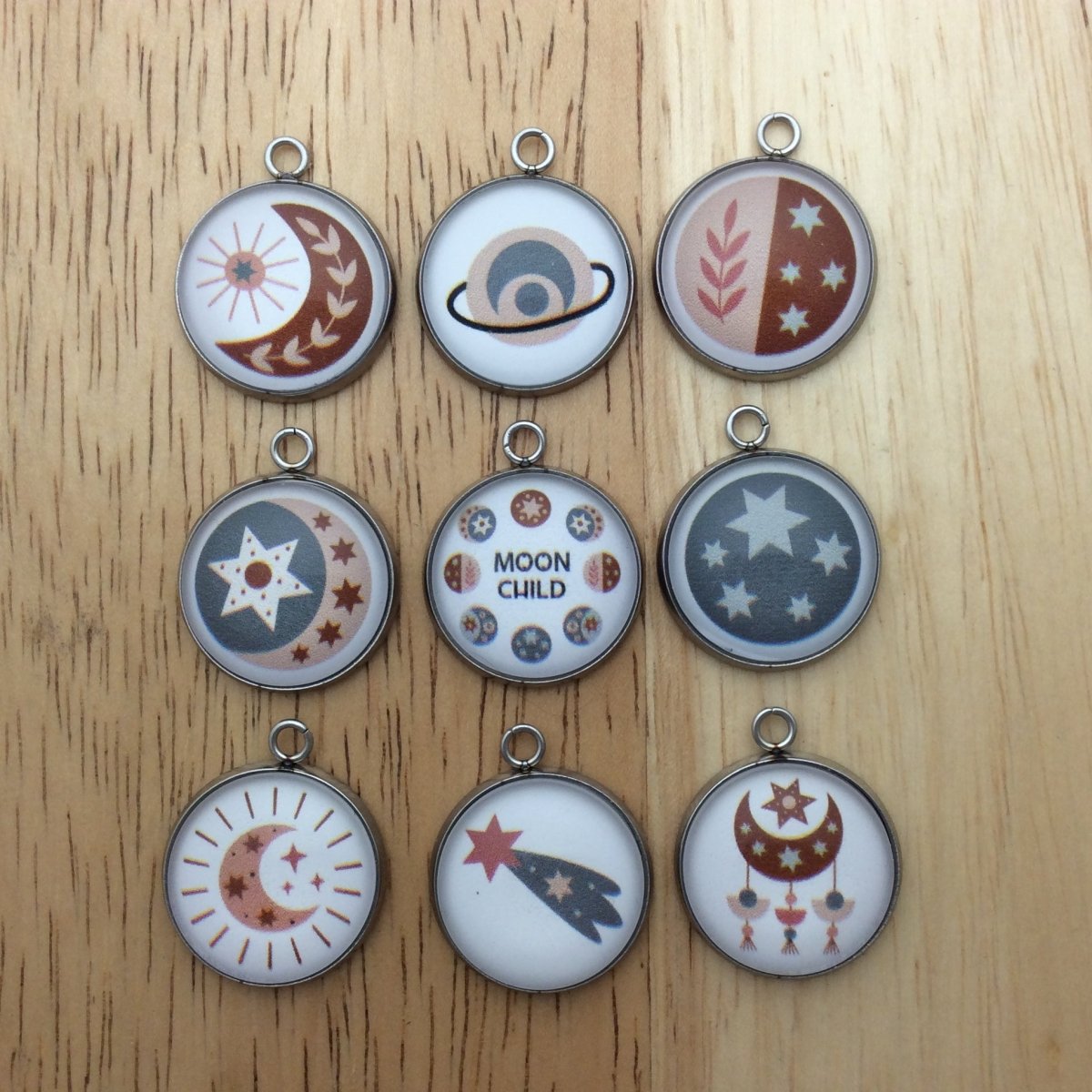 9 boho moon glass cabochon charms