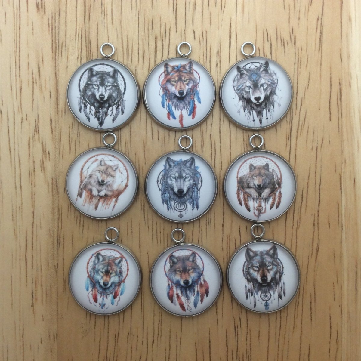 9 boho wolf dreamcatcher glass cabochon charms