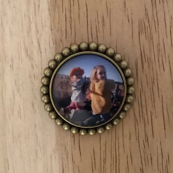 Bronze 25MM Custom Photo Lapel Pin, Lapel Pin with 25MM Glass Cabochon Charm, Custom Gift Pin, Memorial Pin - ILikeWorms