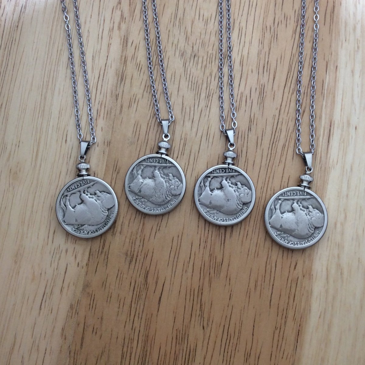 4 stainless steel necklaces with a real Buffalo Nickel pendant.