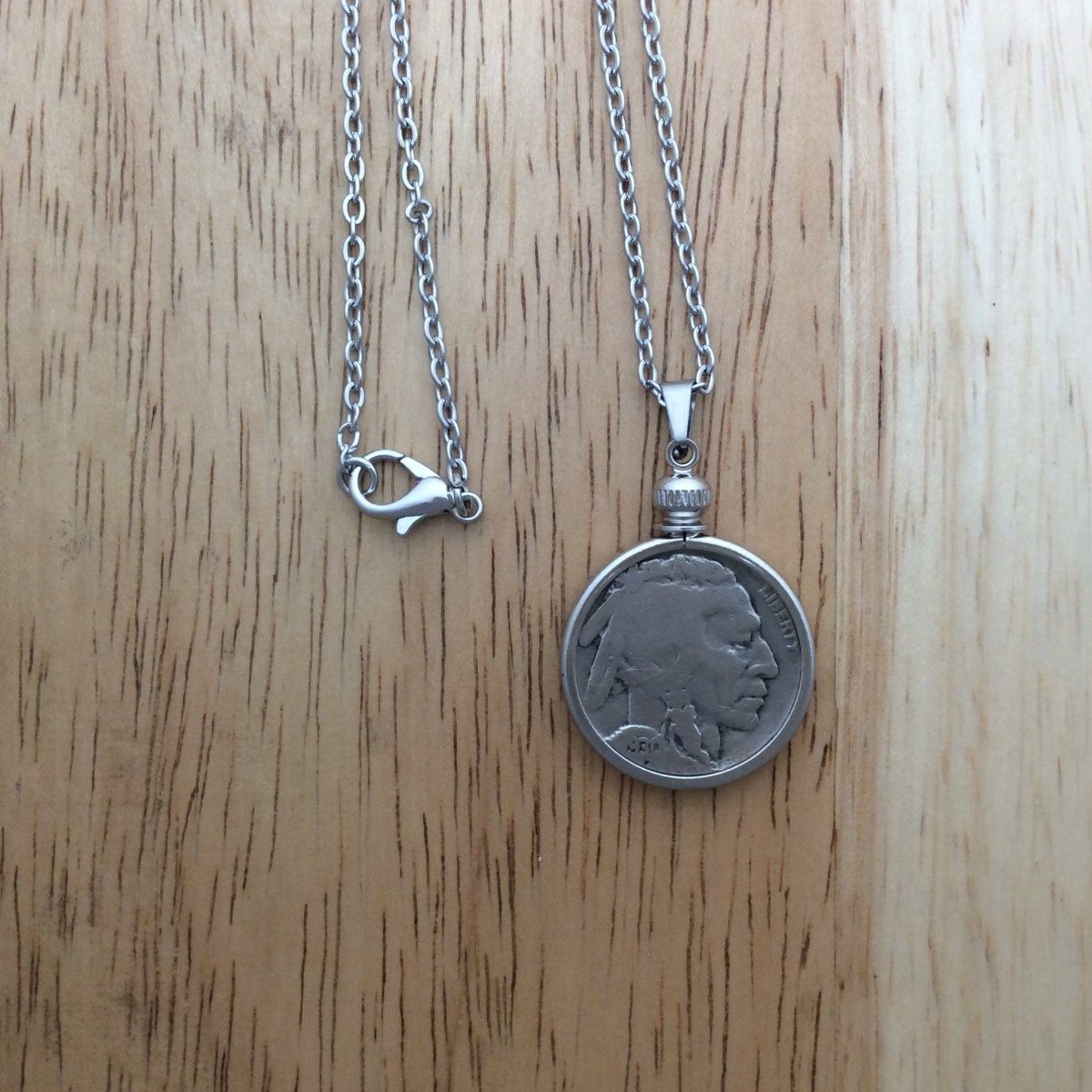 stainless steel necklaces with a real 1930 Buffalo Nickel pendant.