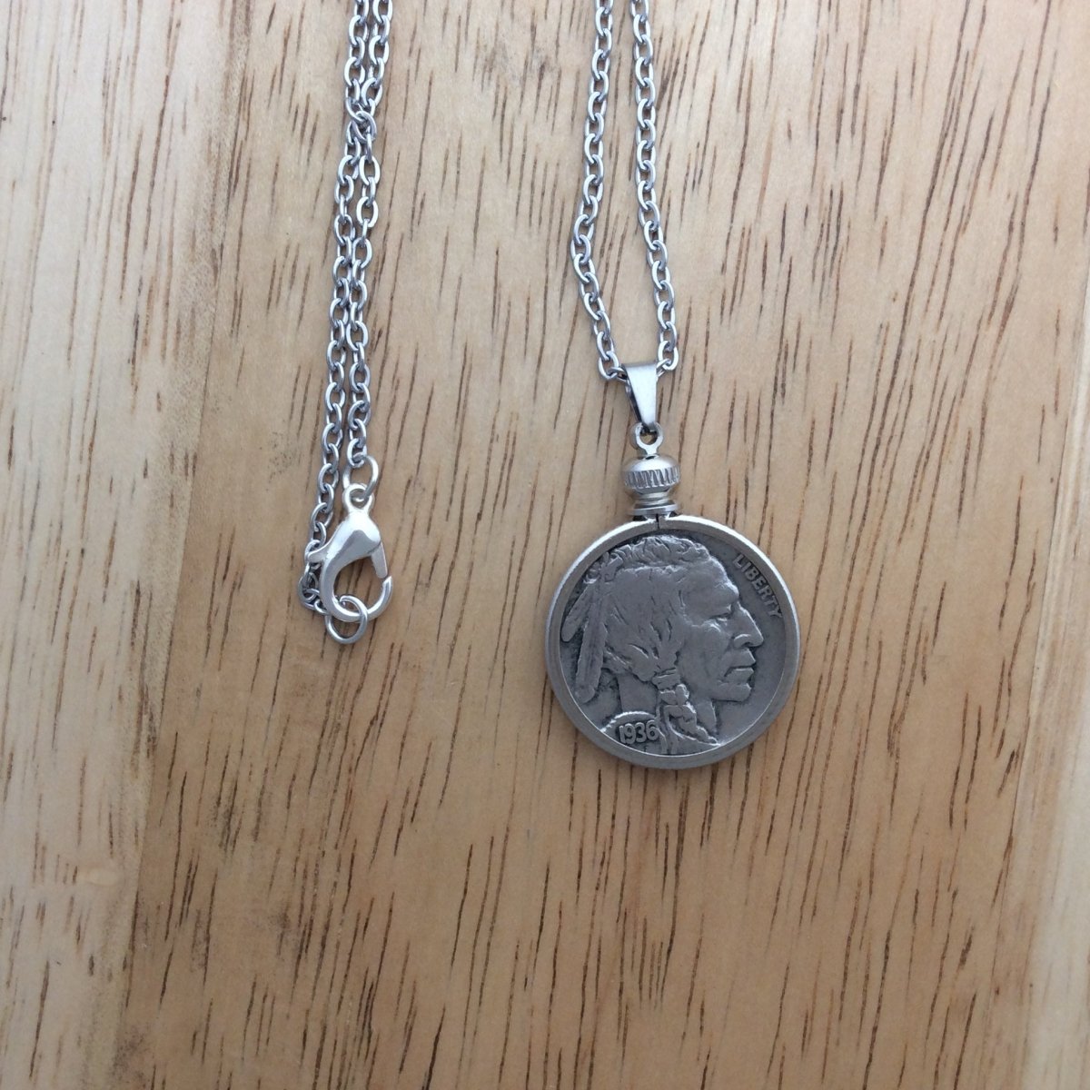 stainless steel necklaces with a real 1936 Buffalo Nickel pendant.