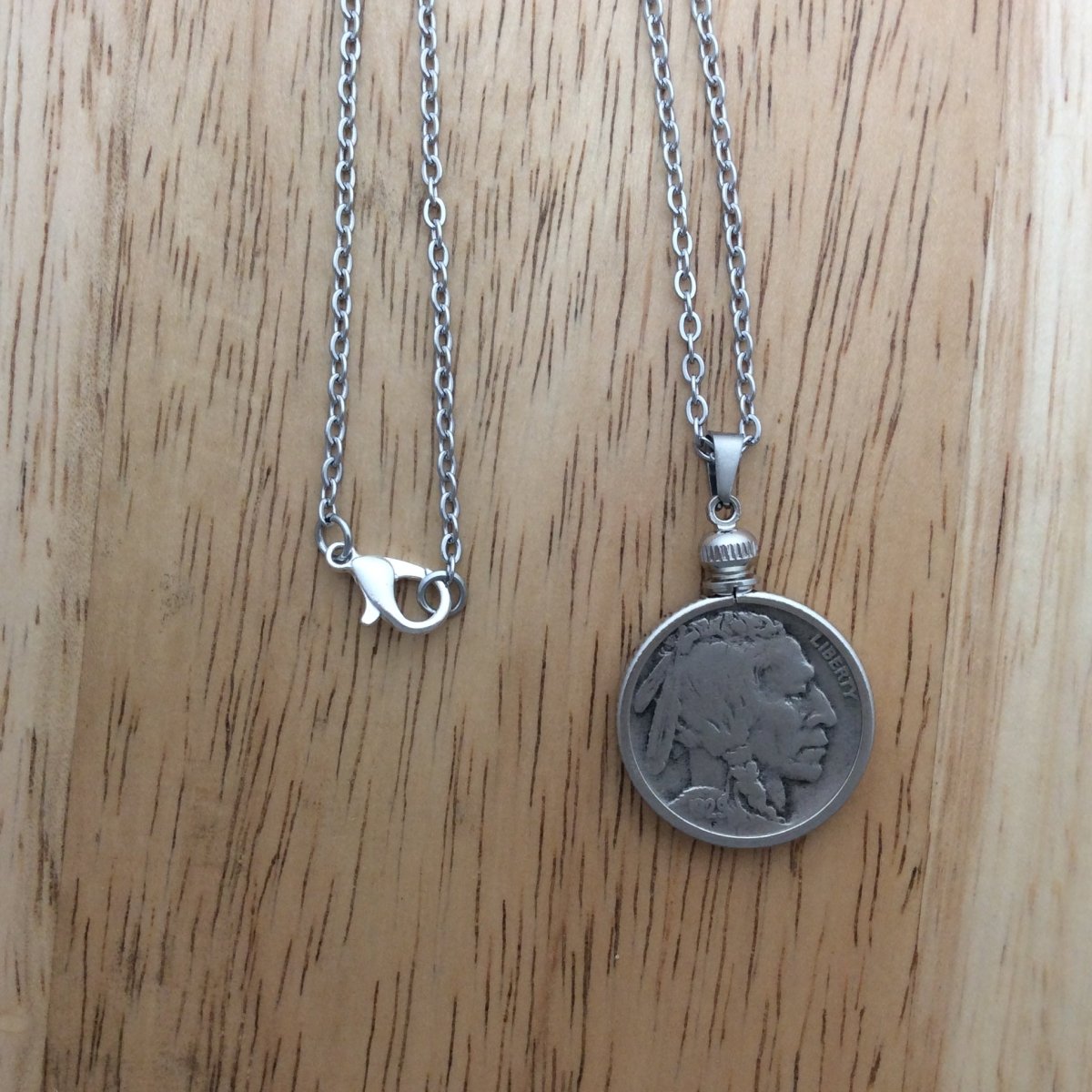 stainless steel necklaces with a real 1929 Buffalo Nickel pendant.