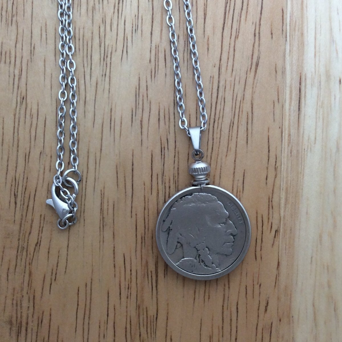 stainless steel necklaces with a real 1920 Buffalo Nickel pendant.