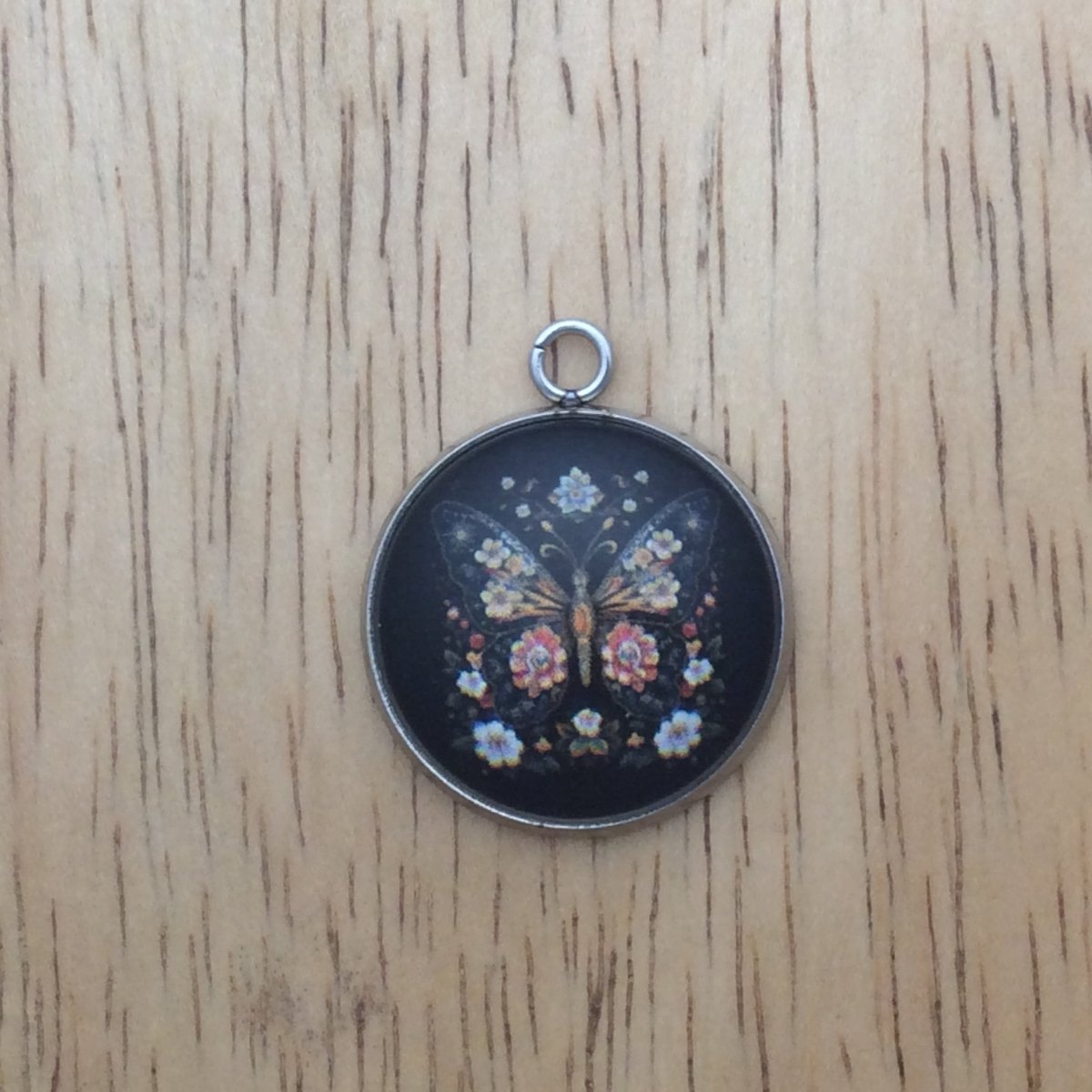 butterfly folk art glass cabochon charm