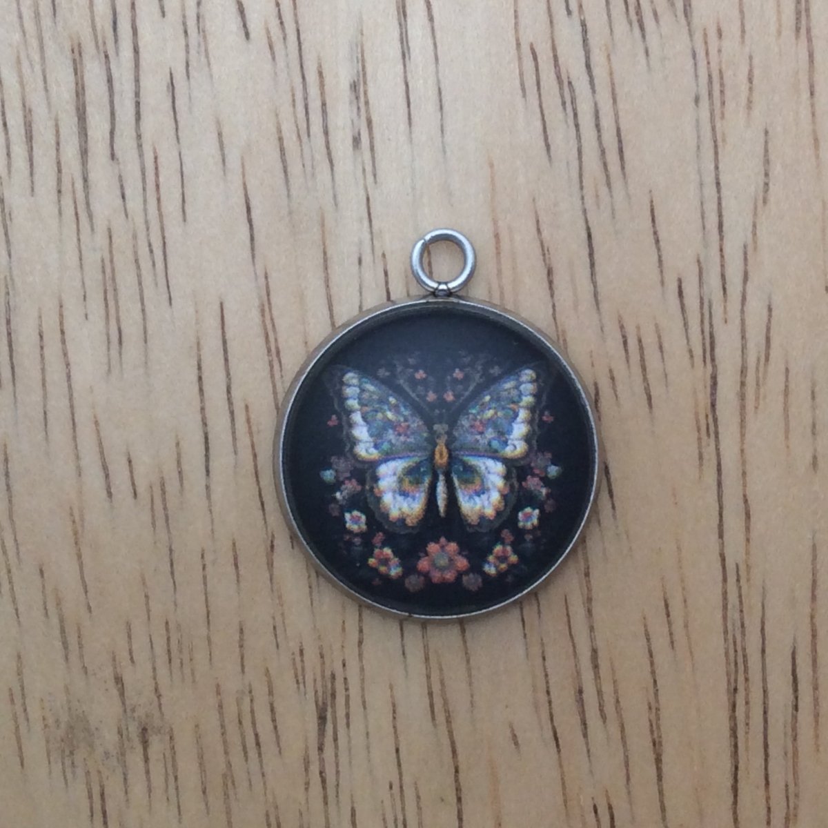 butterfly folk art glass cabochon charm