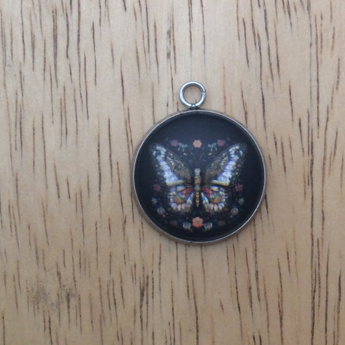 butterfly folk art glass cabochon charm