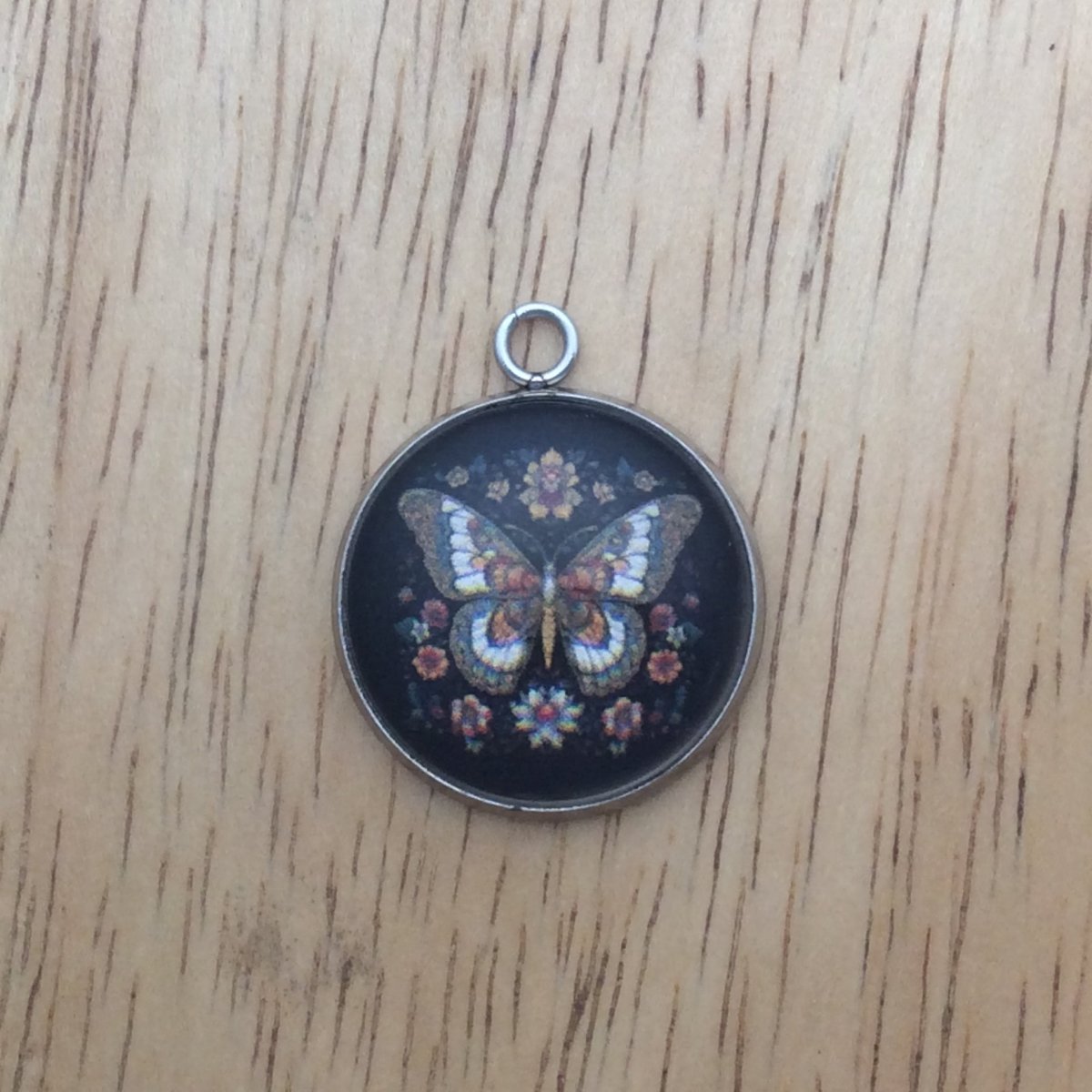 butterfly folk art glass cabochon charm