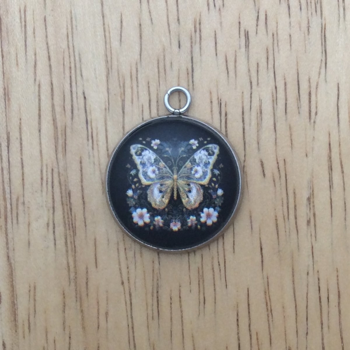 butterfly folk art glass cabochon charm