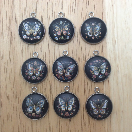 9 butterfly folk art glass cabochon charms