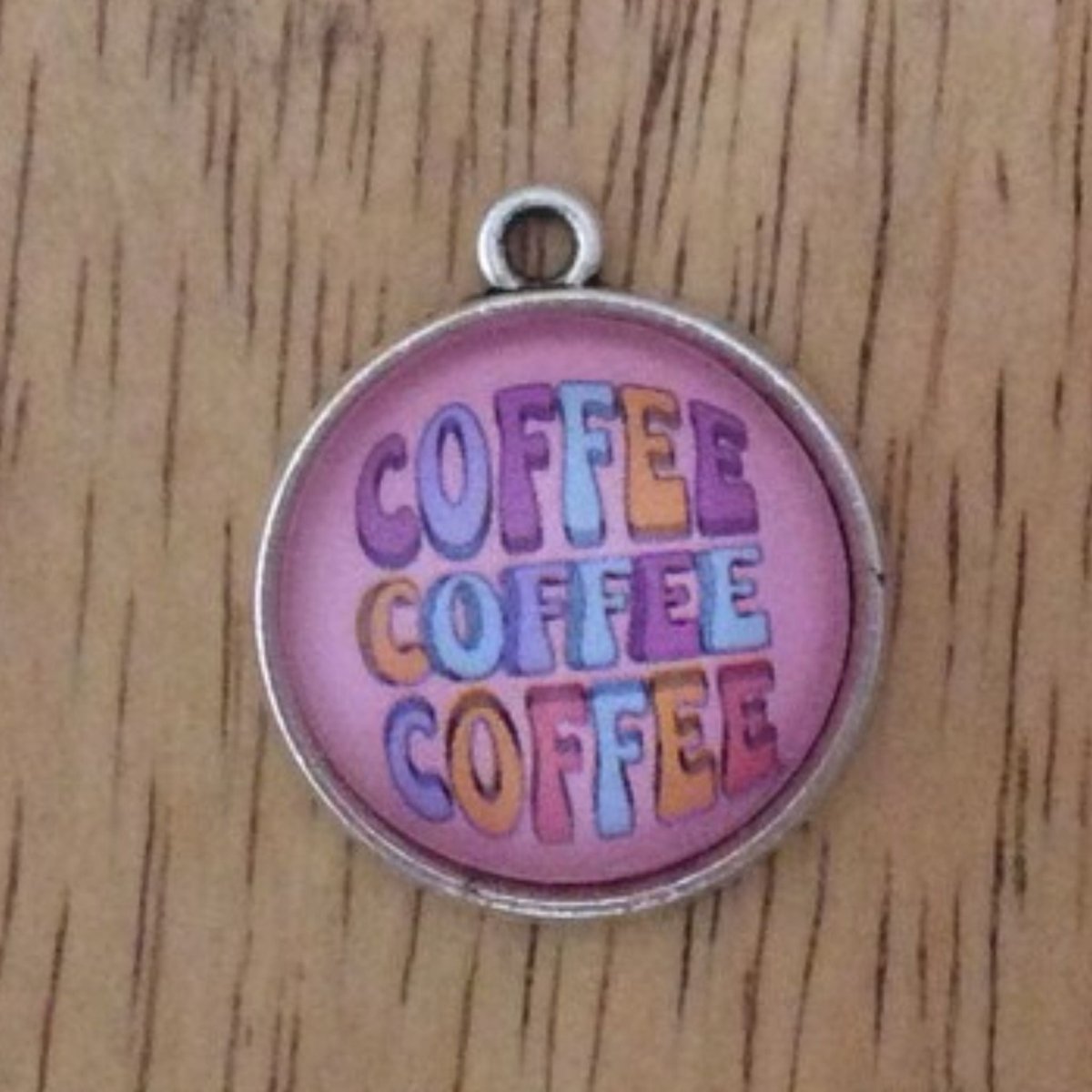 glass cabochon charm that says coffee coffee coffee